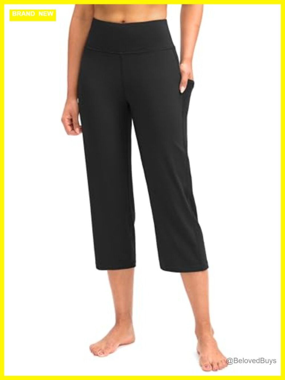 Capri Pants High Waist Workout Yoga Tummy Control with Pockets Straight Leg